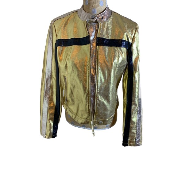 We The Free Free People Fast Lane Metallic Gold Vegan Leather Moto Jacket Small - Picture 2 of 16